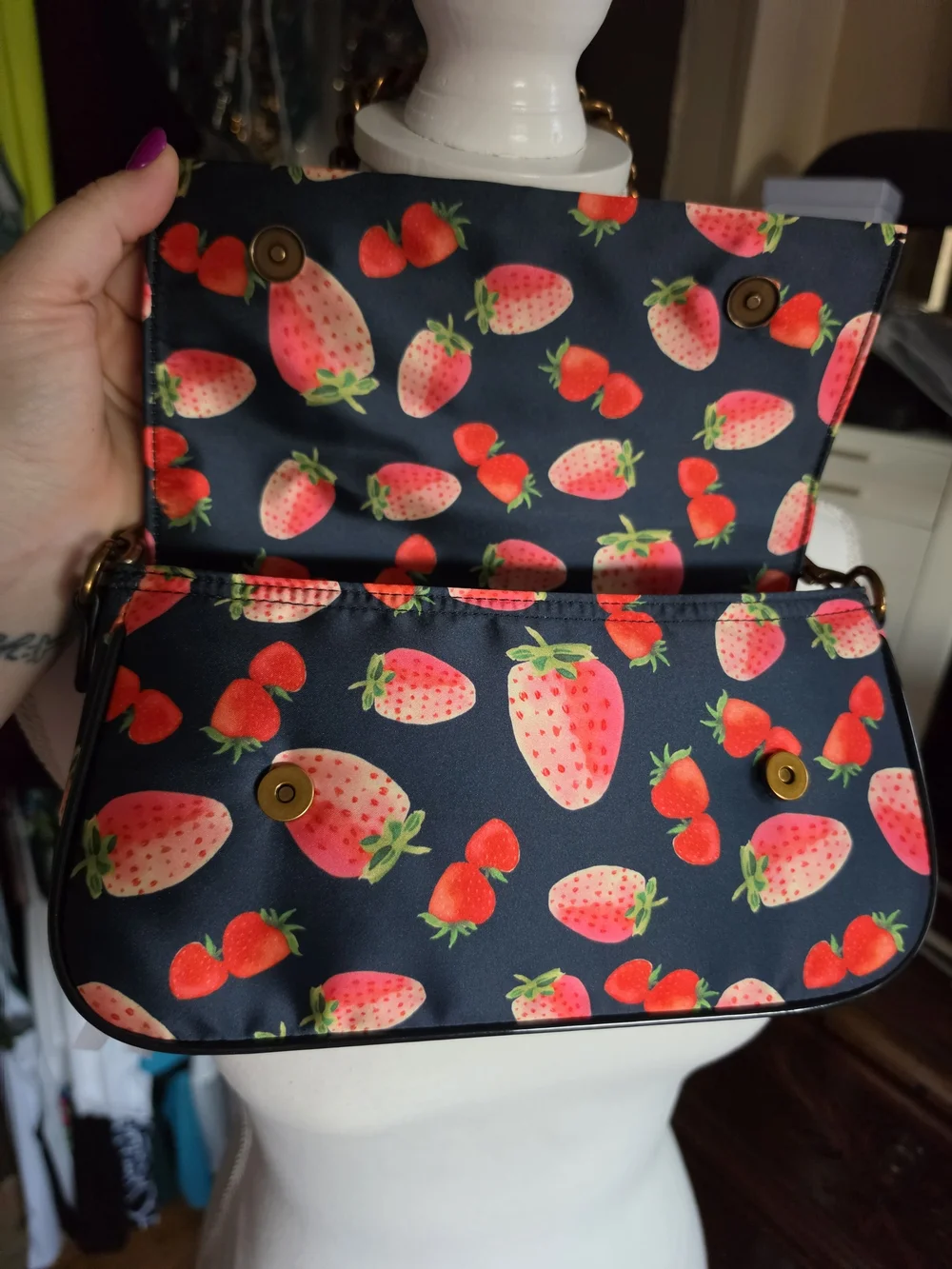 Kurt Geiger London Navy Strawberry Print Crossbody Bag To Handbag